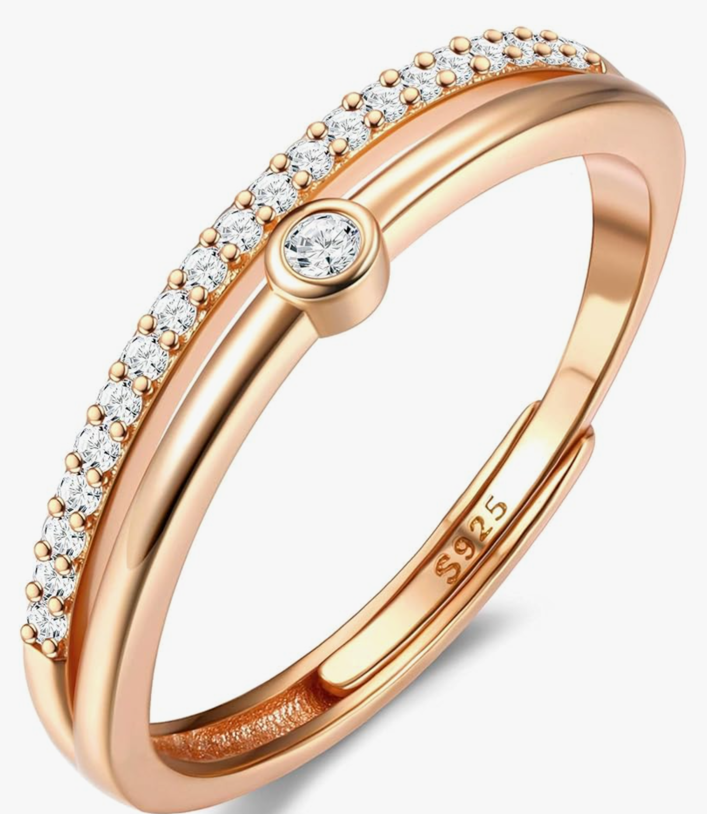 Rose Gold 925 Adjustable Double Banded Eff Design Ring