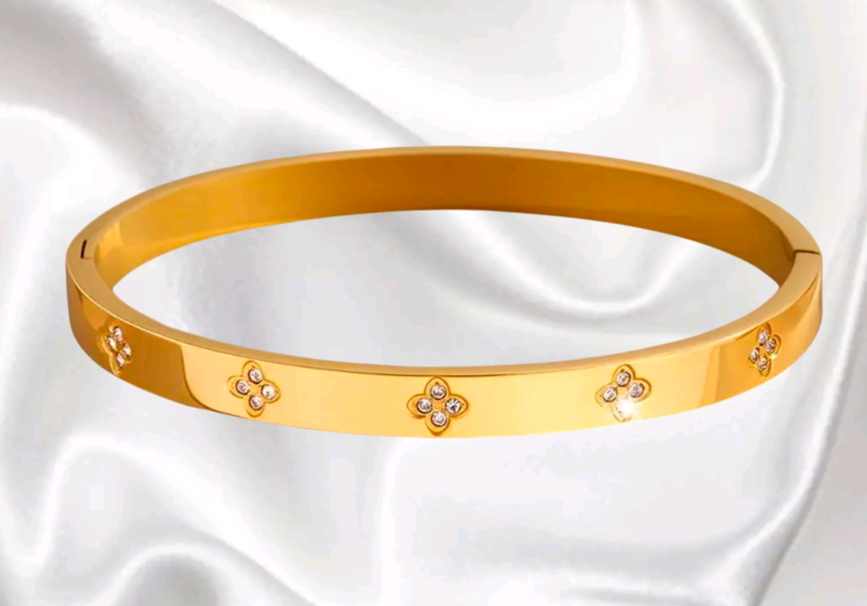 Stainless Steel Gold Flower Crystal Bracelet