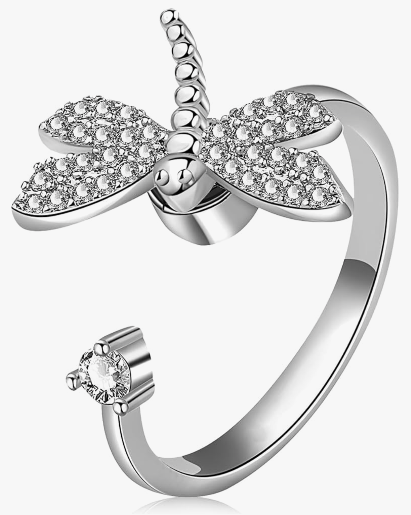 Silver 'Dragon Fly Anxiety' adjustable Band Ring