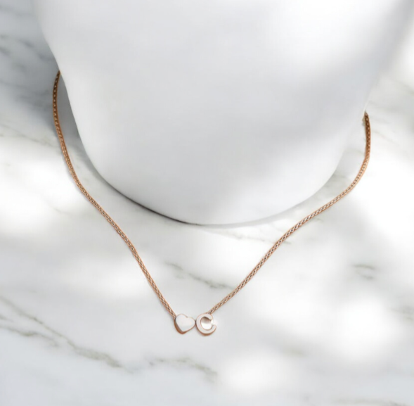 Heart Initial Necklace - Stainless Steel Silver Name Necklace with Heart Letter Pendant
