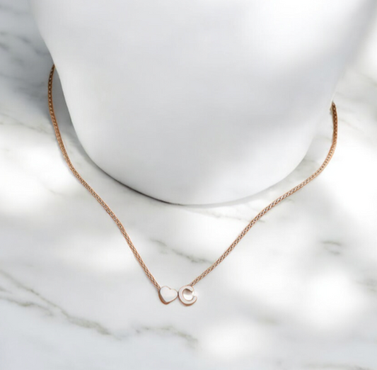 Heart Initial Necklace - Stainless Steel Silver Name Necklace with Heart Letter Pendant