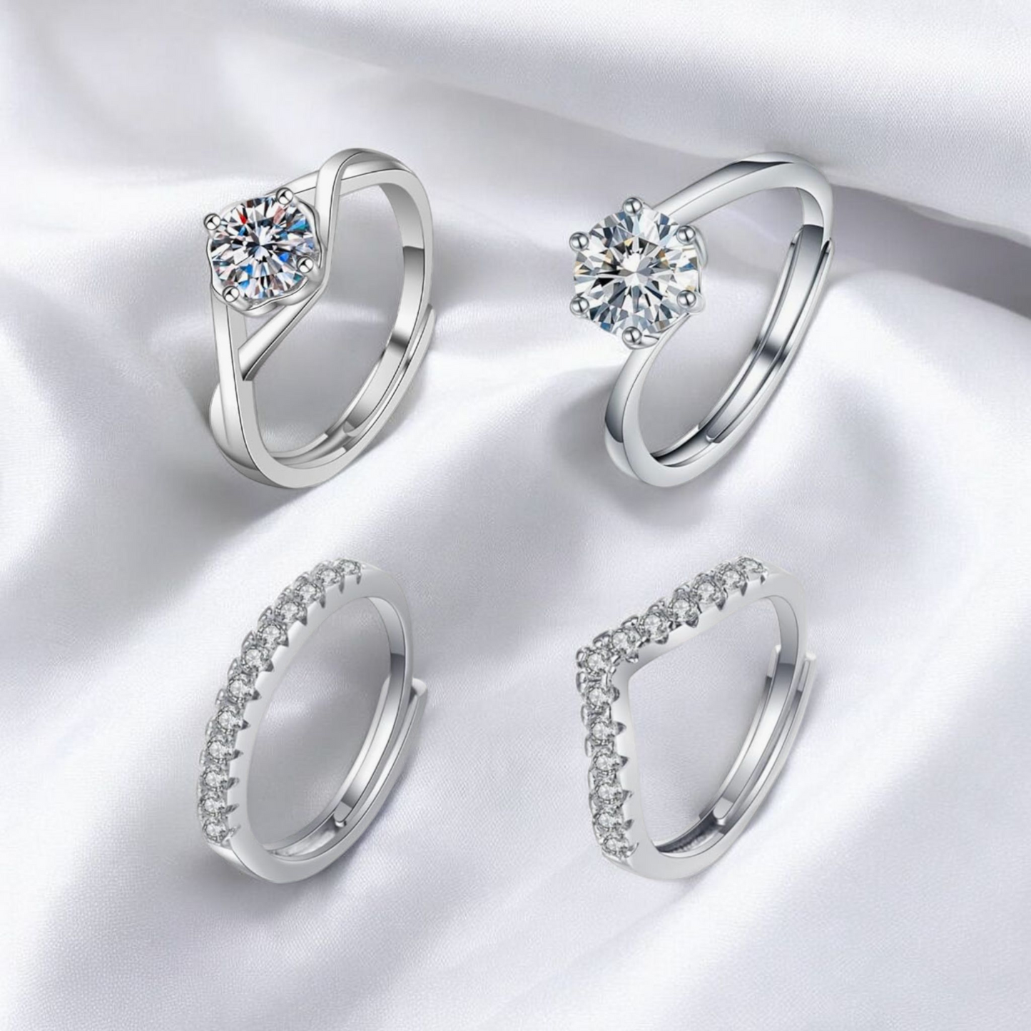 4 Set Adjustable Silver Rings