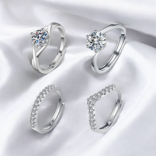 4 Set Adjustable Silver Rings