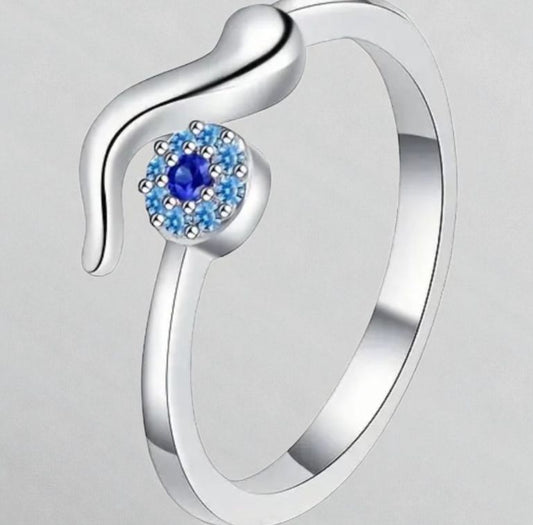 Silver 925 'Evil Eye's  adjustable Band Ring
