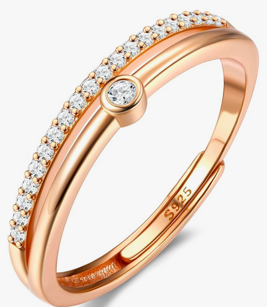 Rose Gold 925 Adjustable Double Banded Eff Design Ring