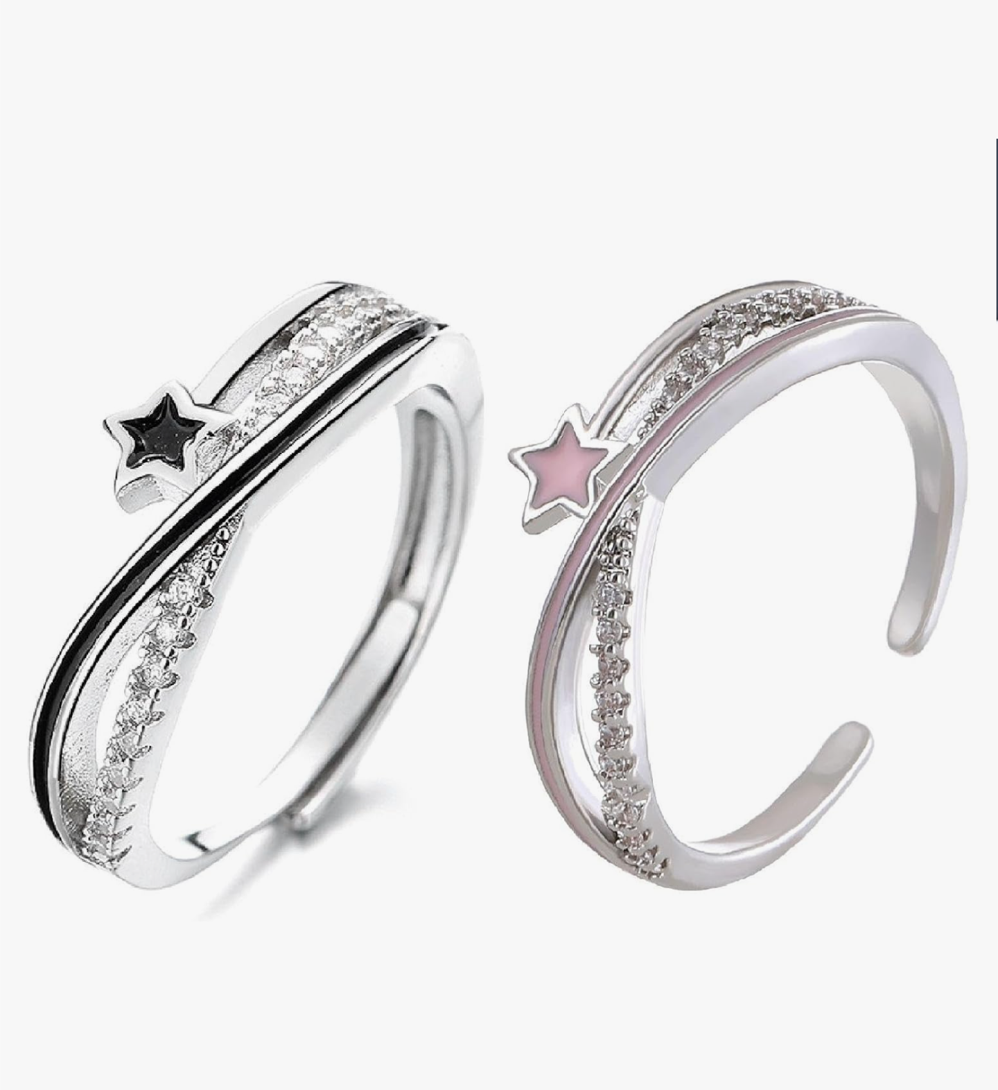 Duo Silver Adjustable Band Universal Stars Rings