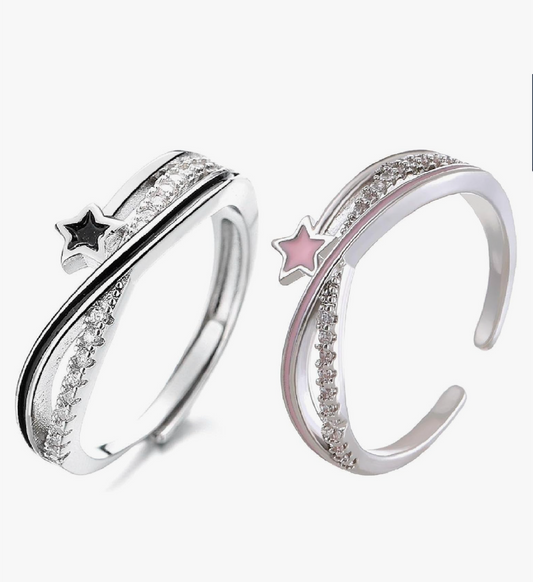 Duo Silver Adjustable Band Universal Stars Rings