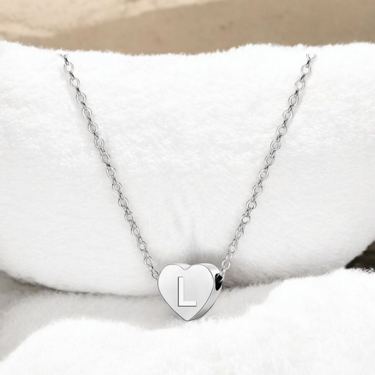 925 Heart Initial Necklace - Silver Name Intital Necklace with Heart Letter Pendant