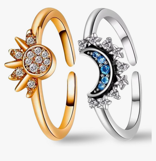 Gold & Silver Adjustable 'Moon and Sun' Duo Ring