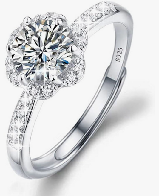 Silver 925 Floral Clust Adjustable Banded Design Ring