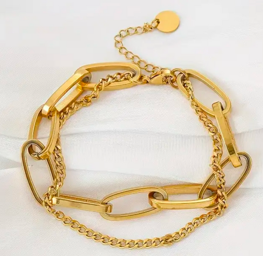 Stainless Steel Gold Lock Chain Bracelet