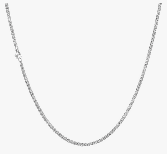 Mens Wheat Chain Necklace Silver Men Braided Chain Necklace 3mm Stainless Steel Necklace