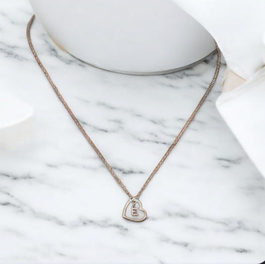 Heart Initial Necklace - Stainless Steel Silver Name Necklace with Heart Letter Pendant