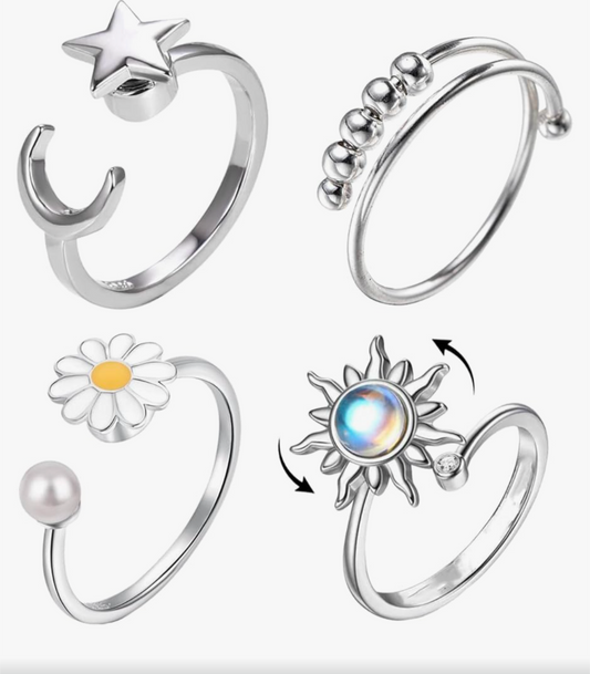 4 Anxiety Relife Adjustable Band Rings