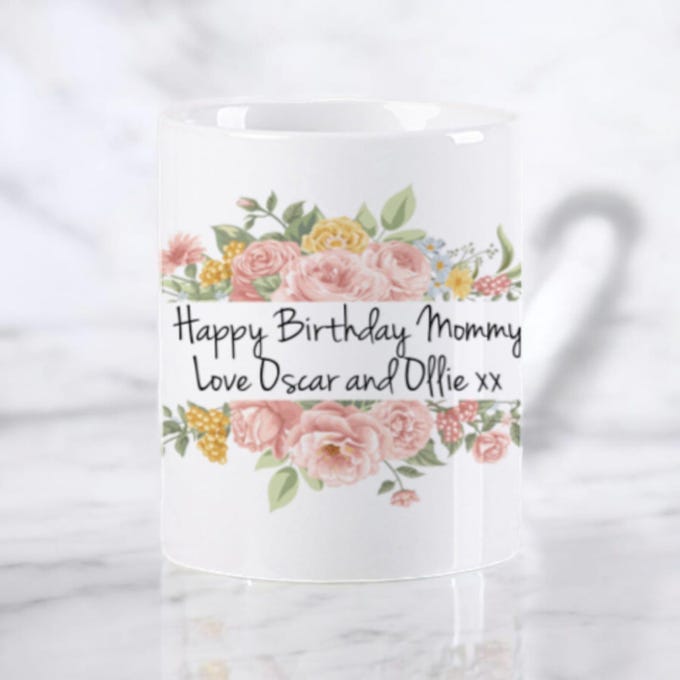 Personalised Floral 11oz White Ceramic Mug