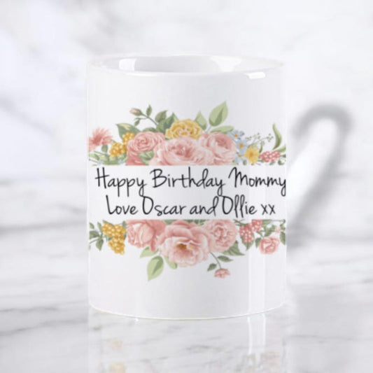 Personalised Floral 11oz White Ceramic Mug
