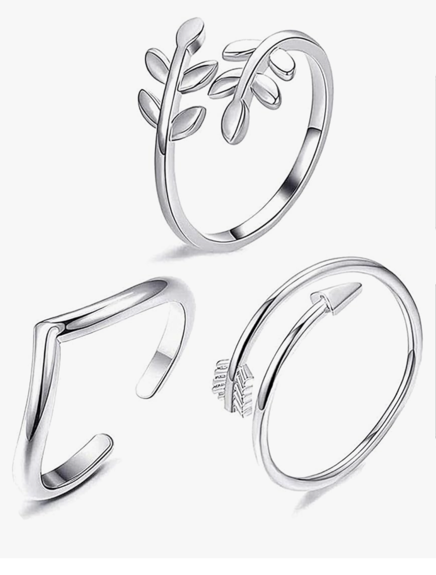 3 Set Adjustable Silver Rings