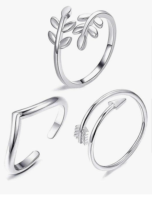 3 Set Adjustable Silver Rings