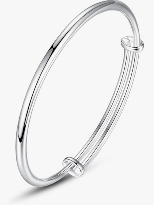 Sterling Silver Bangle Adjustable Bracelet