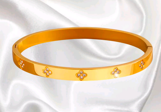 Stainless Steel Gold Flower Crystal Bracelet