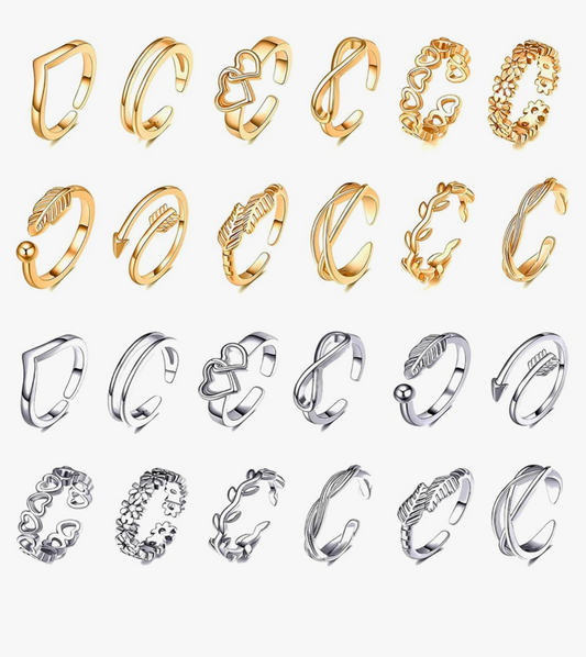 24 adjustable silver designed rings