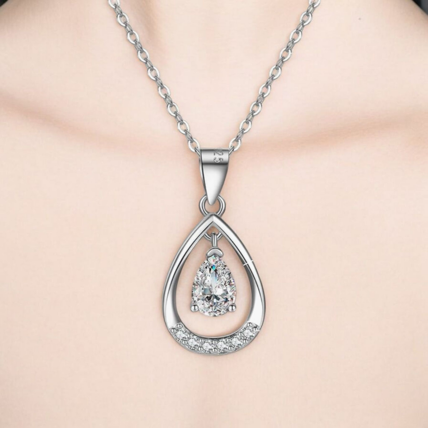925 Necklace - Silver Clear Pendant