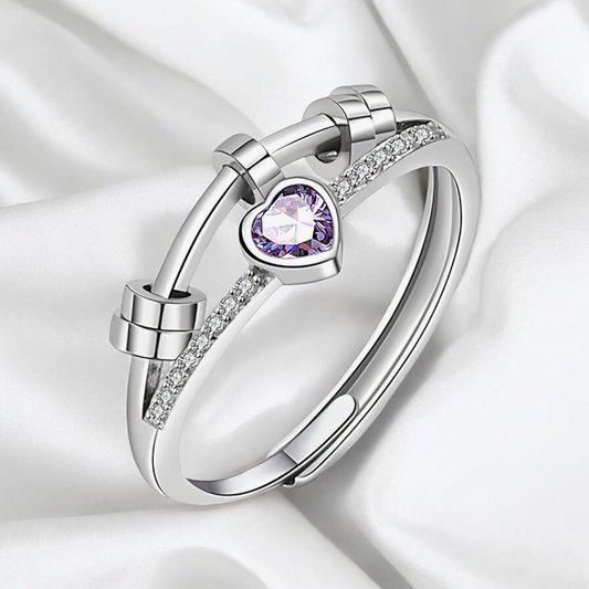 Women's Silver Purple Heart Anxiety spinning adjustable Ring