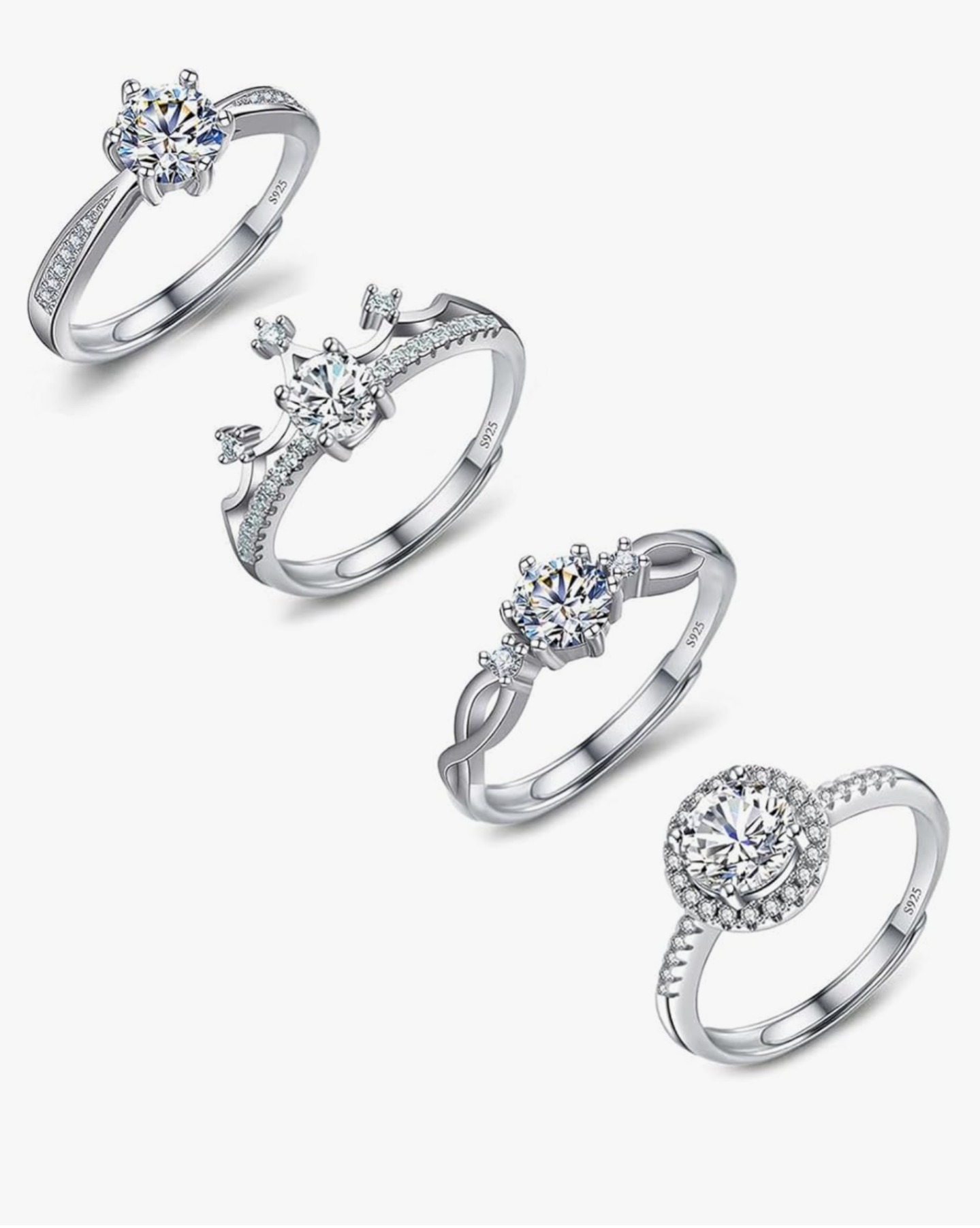 4 Silver 925 adjustable banded rings