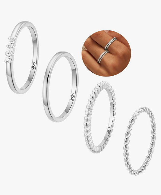 4 Set Adjustable Silver 925 Rings, anxiety relief ring