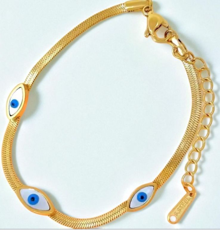 Devil's Eye Bracelet  Stainless Steel Jewelry, Elegant Golden Chain link bracelet with Horus Eye Evil Eye Protection Symbol