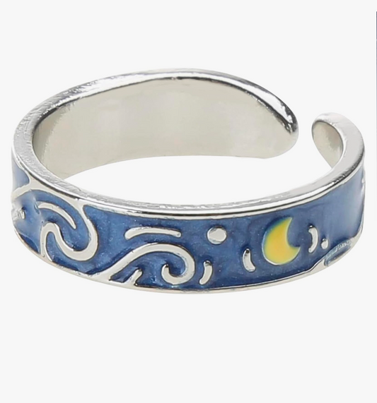 Silver Adjustable 'Poppy' Ring Art Decor