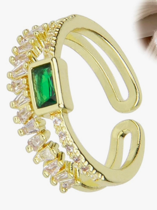 Gold Adjustable 'Diana' Ring Green