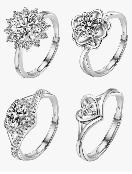 4 Silver 925 adjustable banded rings