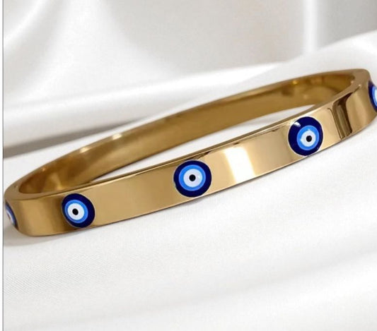 Evil Eye Bracelet Stainless Steel Jewelry, Elegant Golden Chain link bracelet with Horus Eye Evil Eye Protection Symbol