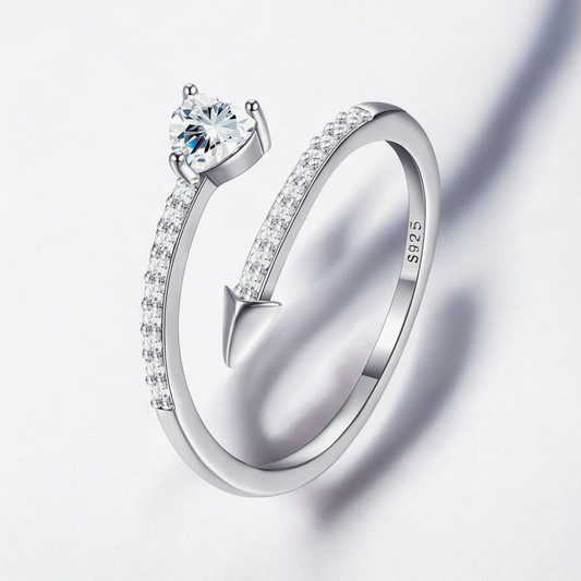 Silver 925 Adjustable Banded Design Ring, Heart and Arrow