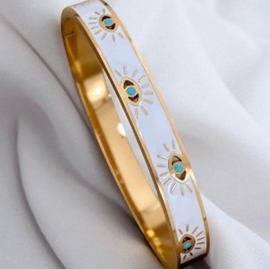 Evil Eye Bracelet Stainless Steel Jewelry, Elegant Golden Chain link bracelet with Horus Eye Evil Eye Protection Symbol