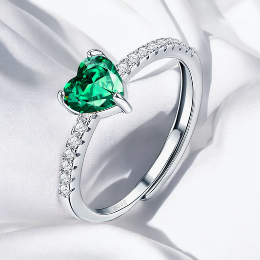 Silver 925 Adjustable Band Pink Emerald Green Ring