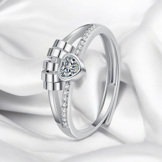 Women's Silver Heart Anxiety spinning adjustable Ring