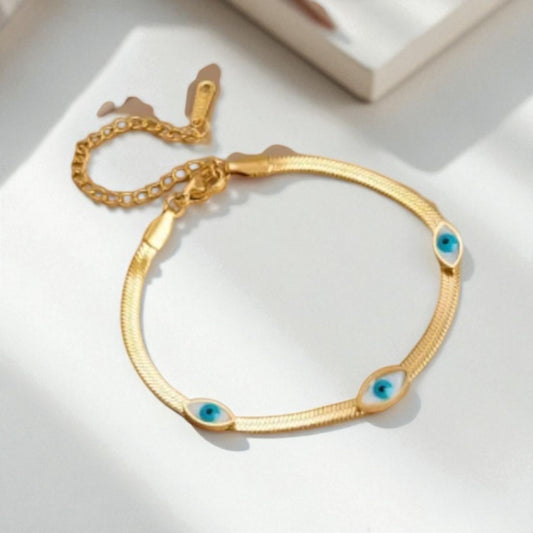 Devil's Eye Bracelet  Stainless Steel Jewelry, Elegant Golden Chain link bracelet with Horus Eye Evil Eye Protection Symbol