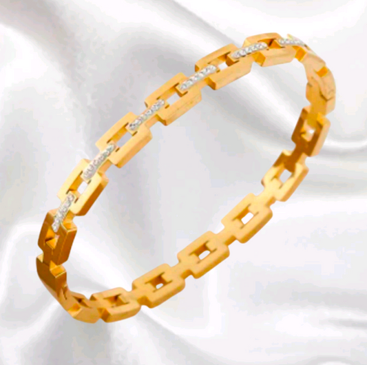 Stainless Steel square lock Bangle- Available In silver and Gold